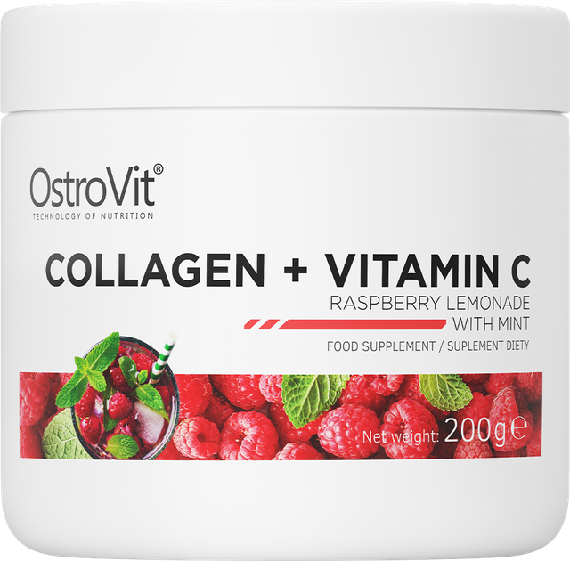 Дієтична добавка OstroVit Collagen + Vitamin C малиновий лимонад з м'ятою 200 г (5903933903750) - зображення 1