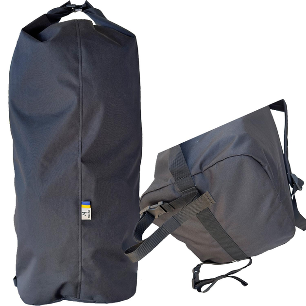 Тактический рюкзак-баул на 100 литров Черный с ремешками и карманом Оксфорд 600 Д ПВХ MELGO - изображение 1