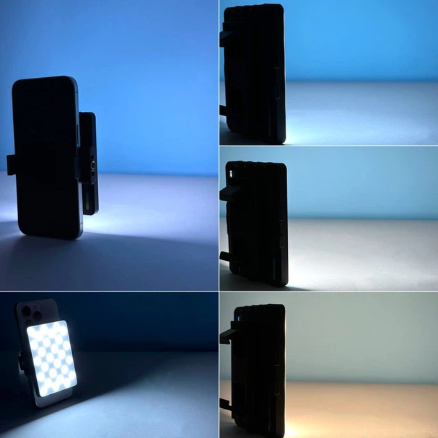 Портативный видеосвет 10.5*7.5 см с зажимом для фиксации M16 |RGB, 1500mAh, 3000-9900K| Черный - изображение 4