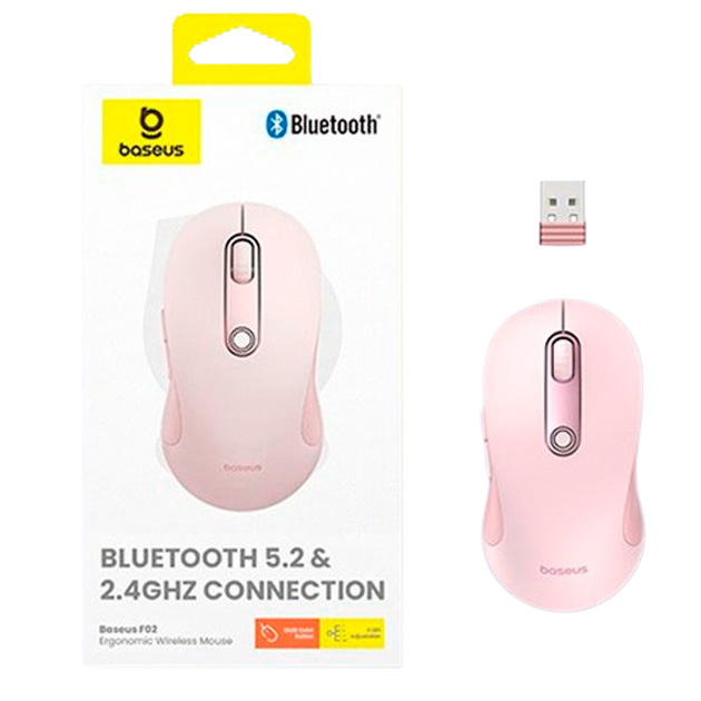 Миша Wireless Baseus F02 Ergonomic (B01055505411-01) Бездротова комп'ютерна для ПК/ноутбука 2.4G + Bluetooth 4000DPI Рожевий - изображение 2