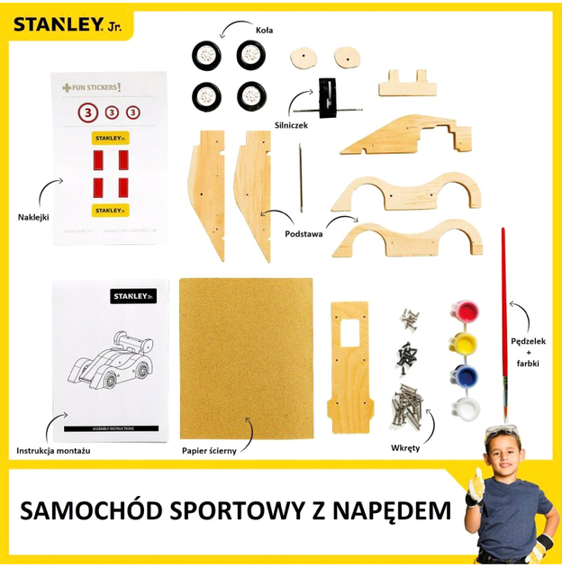 Klocki drewniane Stanley Jr Pull Back Sports Car Kit 28 elementów (7290016261110) - obraz 3