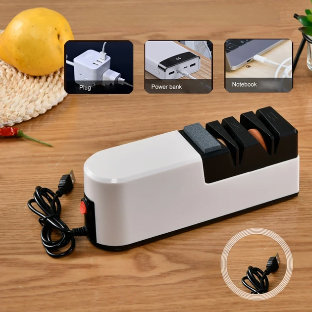 Электрическая точилка для ножей Аккумуляторная EKS-1, заряд от USB + запасные шлиф-круги - изображение 7