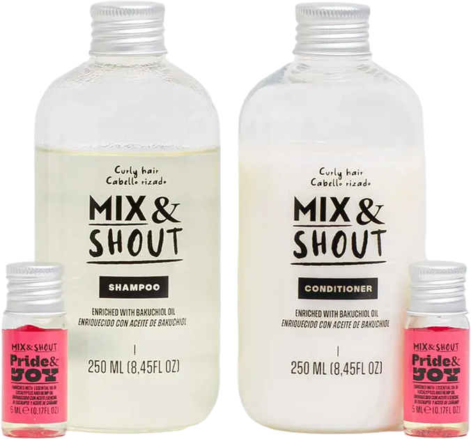 Набір для догляду за волоссям Mix & Shout Rutina Rizado Equilibrante Шампунь 250 мл + Кондиціонер 250 мл + Бустер 2 х 5 мл + Дозатор 2 шт (8437023598177) - зображення 3