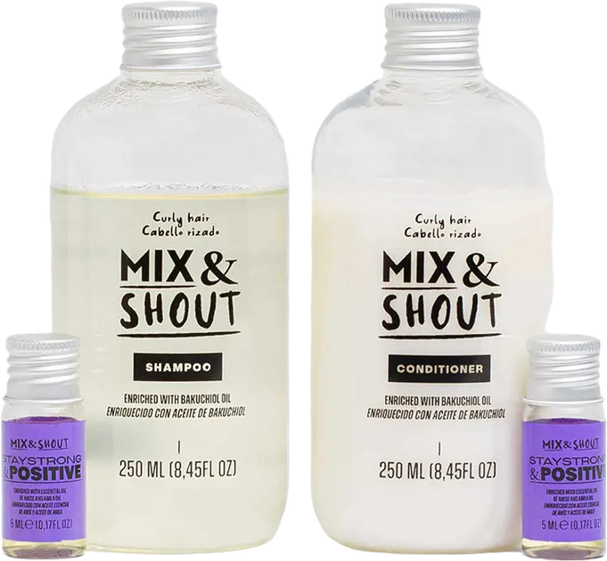 Набір для догляду за волоссям Mix & Shout Rutina Rutina Rizado Protector Шампунь 250 мл + Кондиціонер 250 мл + Бустер 2 х 5 мл + Дозатор 2 шт (8437023598191) - зображення 3