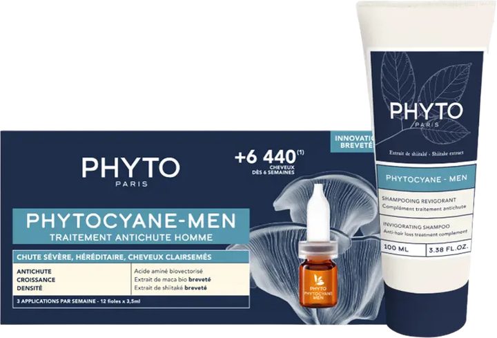 Набір від випадіння волосся Phyto Phytocyane Anti-Fall Treatment For Men Шампунь 100 мл + Концентрат 12 х 5 мл (3701436918248) - зображення 1