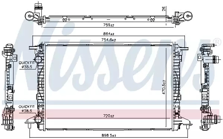 Радиатор охлаждения двигателя AUDI A6, NISSENS (606573) - изображение 1