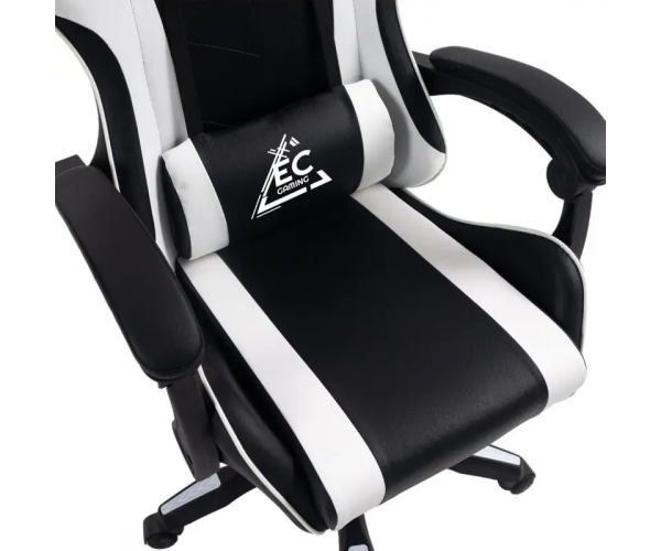Ігрове комп'ютерне крісло для геймерів та роботи для дому EC GAMING 2806 Чорно-біле обшите екошкірою та з підставкою для ніг - изображение 5