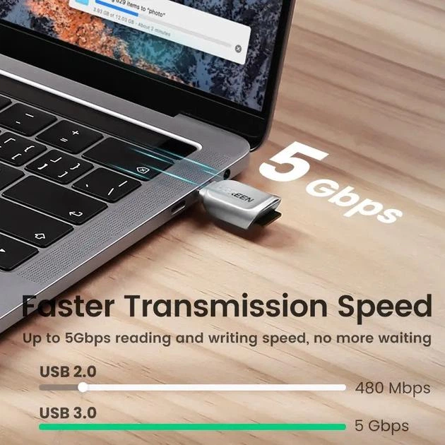Картридер USB-C UGREEN CM331 устройство чтения карт Micro SD Тип C TF 2Tb 5Gbps Silver (15513) - изображение 3