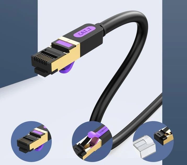 Патч-корд Vention CAT 7 SFTP Ethernet rj-45 - rj-45 8 жил 0.5 м Black (ICDBD) - Фото 2 Патч-корд Vention CAT 7 SFTP Ethernet rj-45 - rj-45 8 жил 0.5 м Black (ICDBD) - зображення 2