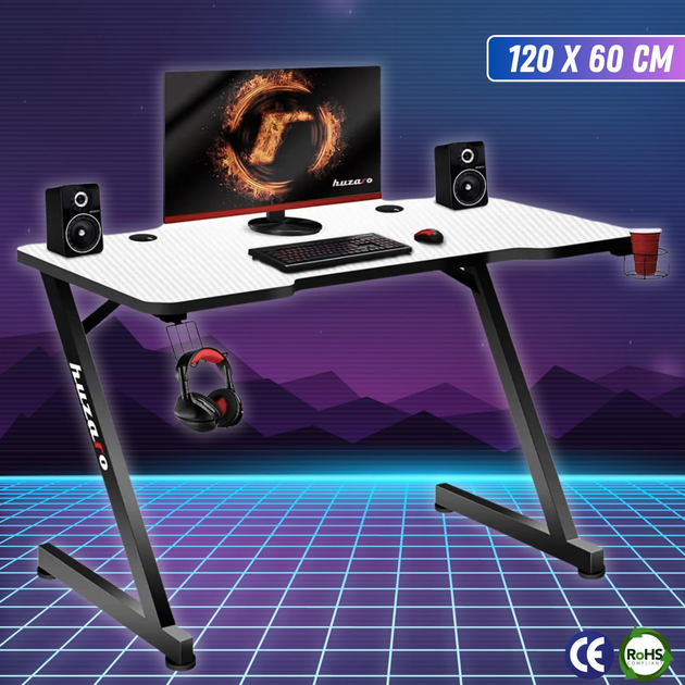 Игровой Компьютерный Стол с Вырезом для Геймера 120 х 60 х 75 см HUZARO ...