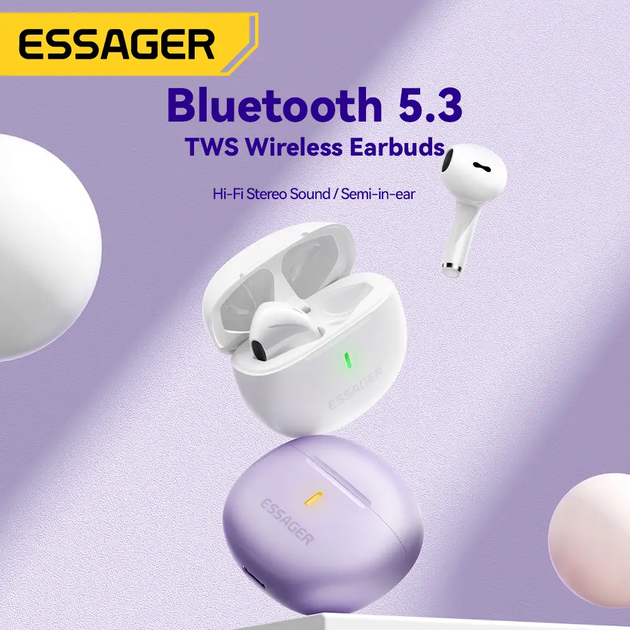 Навушники ESSAGER (color box) Shining TWS Bluetooth earphones White (EEJTW-SL02) - зображення 2