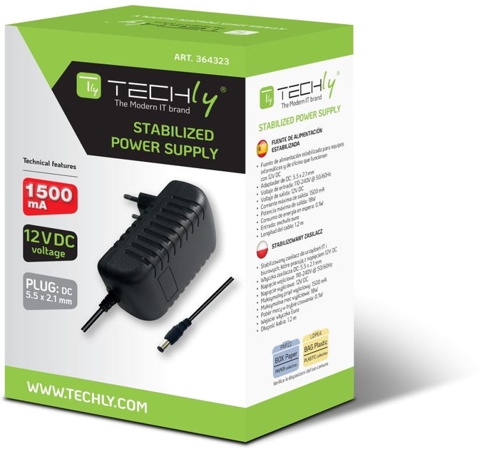 Zasilacz sieciowy Techly 18W 12V DC 1.5A Uniwersalny (8059018364323) - obraz 6