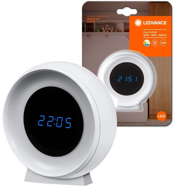 Світильник нічник з акумулятором LEDVANCE NIGHTLUX CLOCK 5лм / 2700К-6500К / Білий (4058075757721) - изображение 2