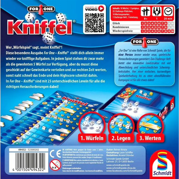 Gra planszowa Schmidt For One Kniffel (4001504494322) - obraz 3