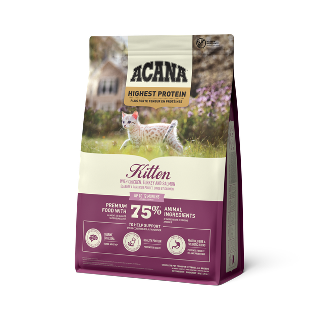 Сухий корм для кошенят Acana ACANA CAT HIGHEST PROTEIN KITTEN з куркою, індичкою та лососем, 1.8 кг - Фото 3 Сухий корм для кошенят Acana ACANA CAT HIGHEST PROTEIN KITTEN з куркою, індичкою та лососем, 1.8 кг - изображение 3
