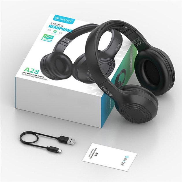 Навушники Celebrat A28 Bluetooth Headphones Black - Фото 6 Навушники Celebrat A28 Bluetooth Headphones Black - зображення 6