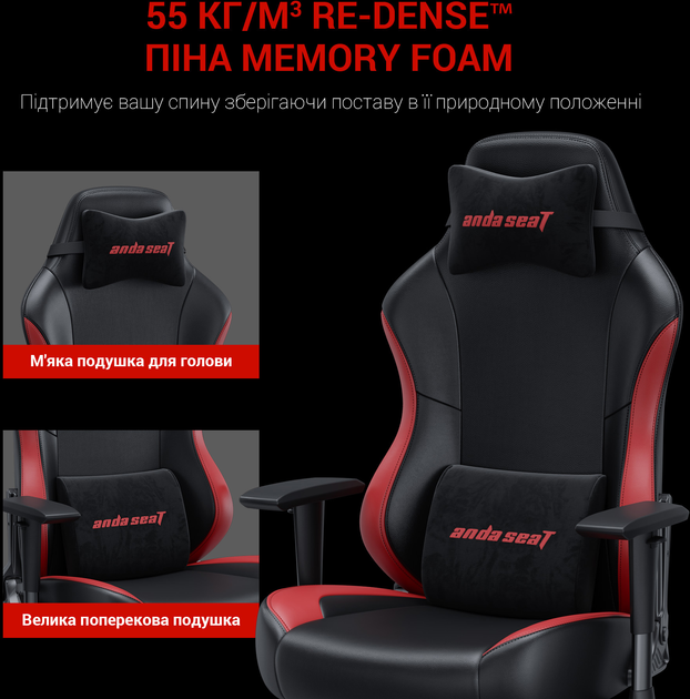 Кресло игровое Anda Seat Luna Color Size L Black/Red PVC (AD18-48-BR-PV) - изображение 14