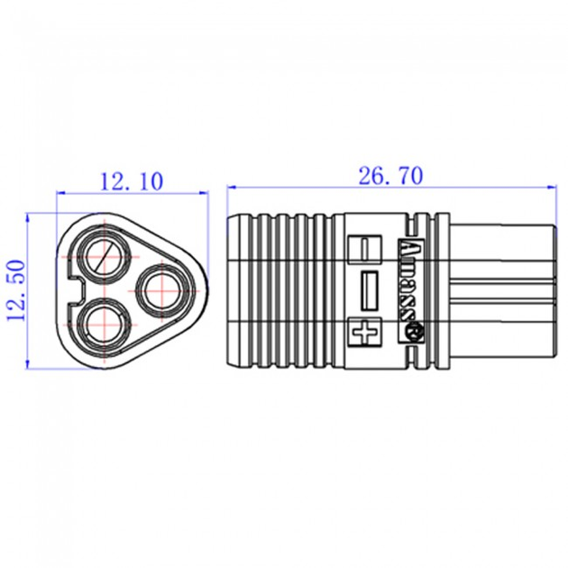 Конектор силовий AMASS MT60-M 3PIN мама з ковпачком Max 60a - зображення 3