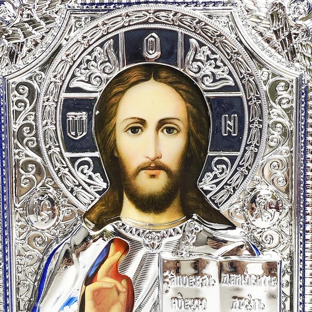 Ікона триптих срібляста в оксамиті бордова - зображення 3