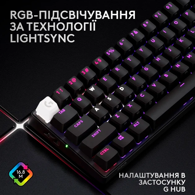 Ігрова клавіатура бездротова LOGITECH G Pro X 60 Lightspeed Wireless/Bluetooth Black (L920-011911) Ч - изображение 8