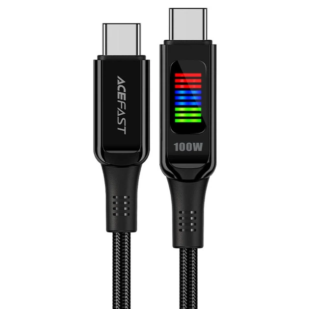 Кабель синхронізації та заряджання ACEFAST C7-03 Type-C to Type-C 5A, 100W, 1.2m, nylon, zinc connectors, LED, Black - Фото 1 Кабель синхронізації та заряджання ACEFAST C7-03 Type-C to Type-C 5A, 100W, 1.2m, nylon, zinc connectors, LED, Black - зображення 1