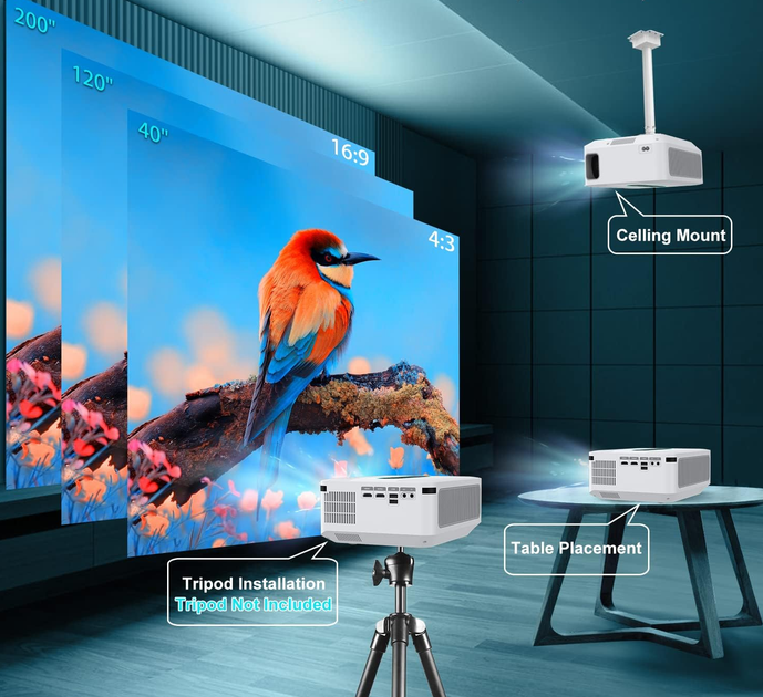 Мультимедійний проектор Xgody X1 з підтримкою 4K, 5G WiFi та Bluetooth 12000 Лм з роздільною здатністю 1080P HD на базі ОС Android та звуком Dolby Sound Б/В - зображення 7