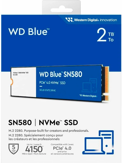 SSD диск Western Digital Blue SN580 NVMe 2TB M.2 2280 PCIe 4.0 x4