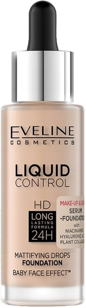 Тональний крем для обличчя Eveline Liquid Control Hd матуючий 050 Golden Beige 32 мл (5903416063063) - зображення 1