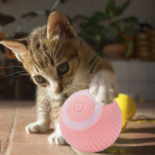 Интерактивная игрушка, Мячик для кошек и собак Pet Gravity Умный самодвижущийся светящийся Розовый (032g) - изображение 7