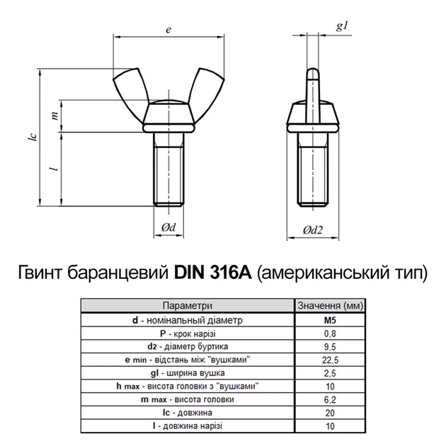 Винт барашковый DIN316A М5х10 сталь оцинкованный полная резьба шаг 0,8 (25шт.) [5K20000005KO50102A] Metalvis - изображение 2