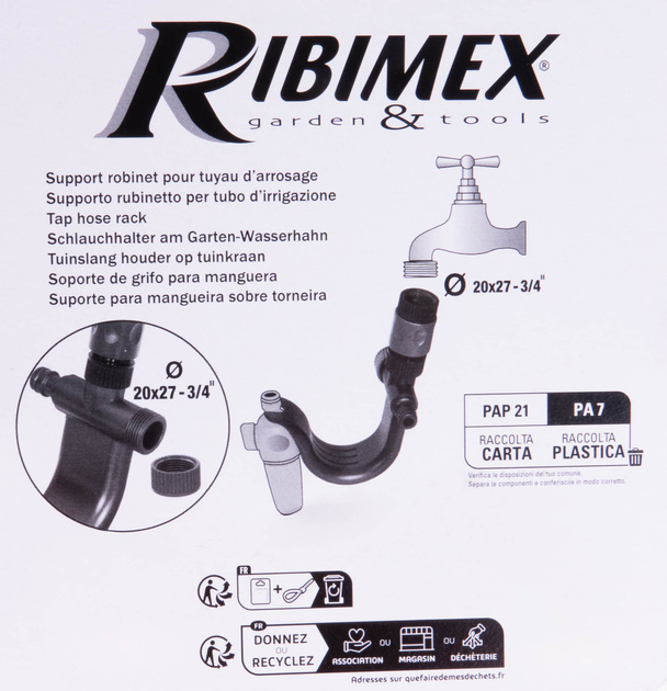 Uchywt Ribimex na wąż ogrodowy z rozdzielaczem wody średnica 20 x 27 mm 3/4" (3700194419585) - obraz 3