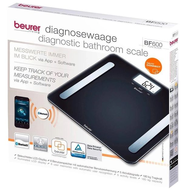 Весы напольные Beurer нагрузка до 180кг 2хAAA в комплекте Черный (BF_600_PURE_BLACK) - изображение 6