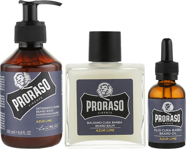 Набор - Proraso Azur Lime Beard Kit (balm/100ml + shmp/200ml + oil/30ml) (589083-100206) - изображение 2
