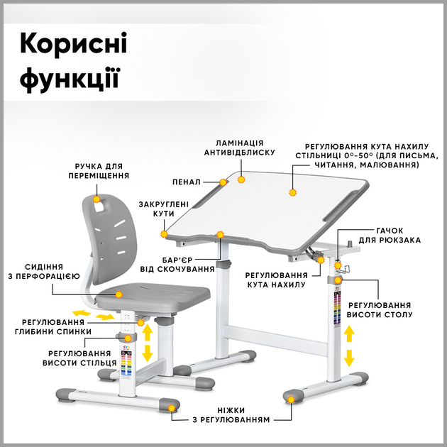 Комплект Evo-kids стол + стул Evo-07 Ergo Grey (Evo-07 Ergo G) - изображение 3