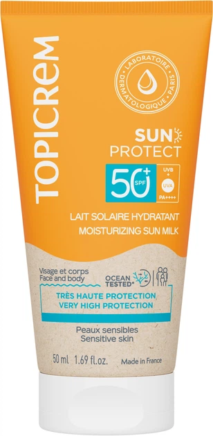Увлажняющее солнцезащитное молочко Topicrem Sun Protect SPF50+ 50 мл (3700281705287) - Фото 1 Увлажняющее солнцезащитное молочко Topicrem Sun Protect SPF50+ 50 мл (3700281705287) - изображение 1