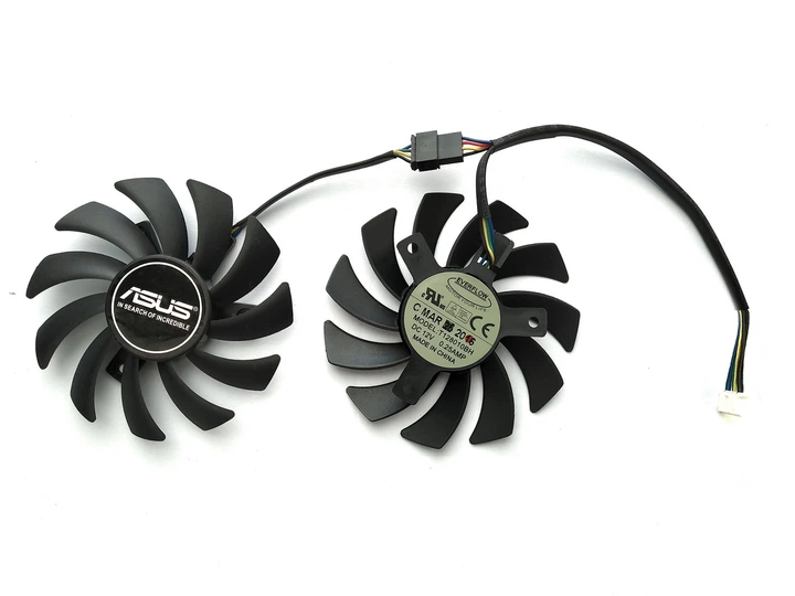 Вентилятор кулер Everflow для видеокарты ASUS (orgnl) 75 мм 4-pin T128010BH (FD7010H12S T128010SH T128010SU FD7010H12D PLD08010S12HH) комплект 2 шт (№85.8) - изображение 2