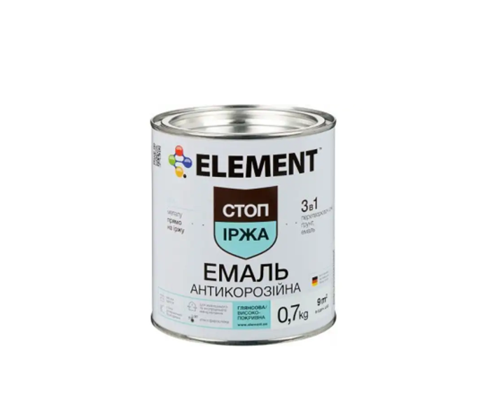 Грунт-емаль 3В1 глянсова антикрозійна ELEMENT 0.7кг Темно-коричневий - зображення 1