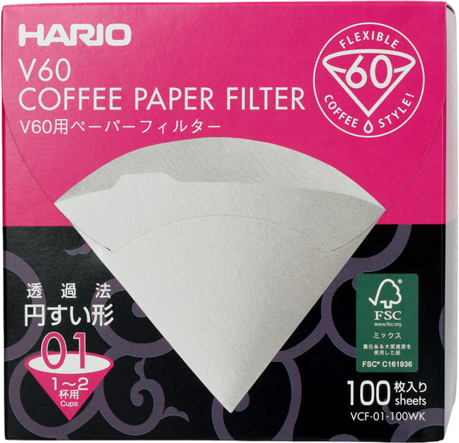 Паперові фільтри Hario V60 1 100 шт (4977642728769) - зображення 1