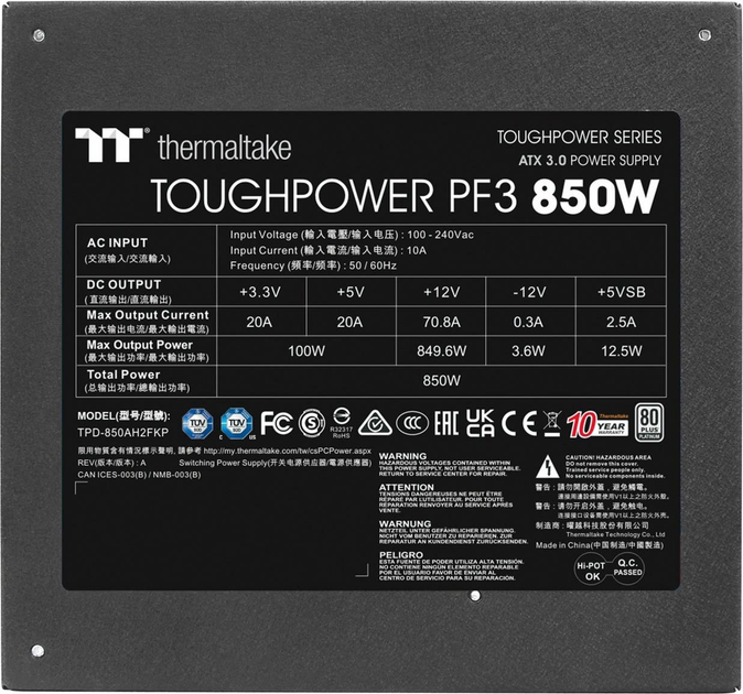 Блок живлення Thermaltake Toughpower PF3 850W 5x PCIe Чорний (4713227536561) - зображення 8