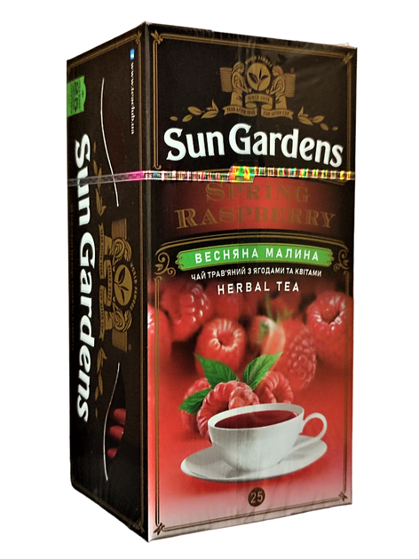 Чай цветочный Sun Gardens Spring Raspberry с каркаде, яблоком, малиной, шиповником 25 пакетиков - Фото 1 Чай цветочный Sun Gardens Spring Raspberry с каркаде, яблоком, малиной, шиповником 25 пакетиков - изображение 1