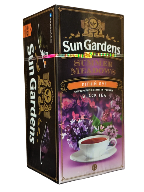 Чай черный Sun Gardens Summer Meadows с чебрецом, мятой и лепестками цветов 25 пакетиков - Фото 1 Чай черный Sun Gardens Summer Meadows с чебрецом, мятой и лепестками цветов 25 пакетиков - изображение 1