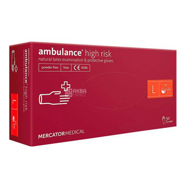 Рукавиці Ambulance High Risk латексні L 50 шт. Сині (104353) - зображення 1