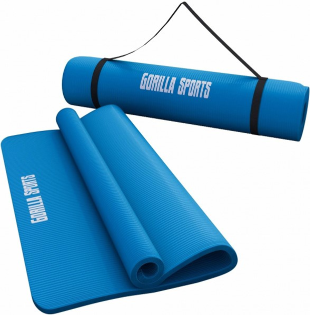 Килимок для тренувань, йоги, пілатесу Gorilla Sports Deluxe 190 х 60 х 1.5 см синій (4260200843647) - зображення 1