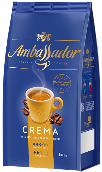 Кава зернова Ambassador Crema без кислинки середнє обсмаження 1000 г - Фото 1 Кава зернова Ambassador Crema без кислинки середнє обсмаження 1000 г - зображення 1