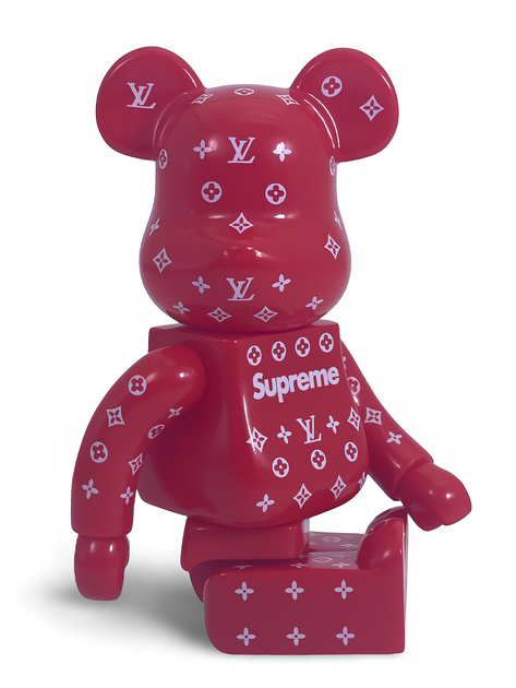 Статуэтка Bearbrick x Louis Vuitton x Supreme Red 200% 16 см Medicom Toy Известный бренд - изображение 12