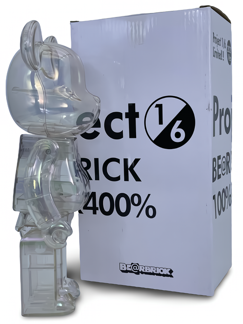Статуетка Bearbrick x Project 1/6 x Clear Chrome White 400% 28 см Medicom Toy Голографічний - зображення 4