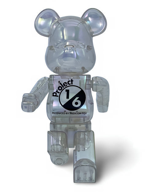 Статуетка Bearbrick x Project 1/6 x Clear Chrome White 400% 28 см Medicom Toy Голографічний - зображення 11