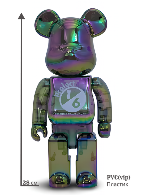 Статуэтка Bearbrick x Project 1/6 x Clear Chrome Black 400% 28 см