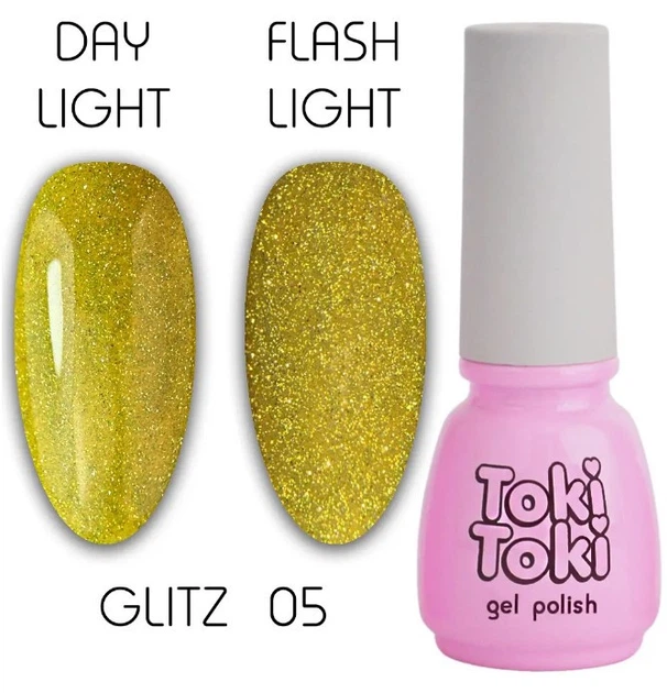 Гель-лак Toki Toki Glitz GZ05, 5 мл, ярко-лимонный светоотражающий