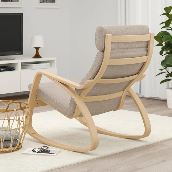Крісло-гойдалка IKEA POANG білений дубовий шпон / Hillared бежевий (394.291.85) - изображение 3